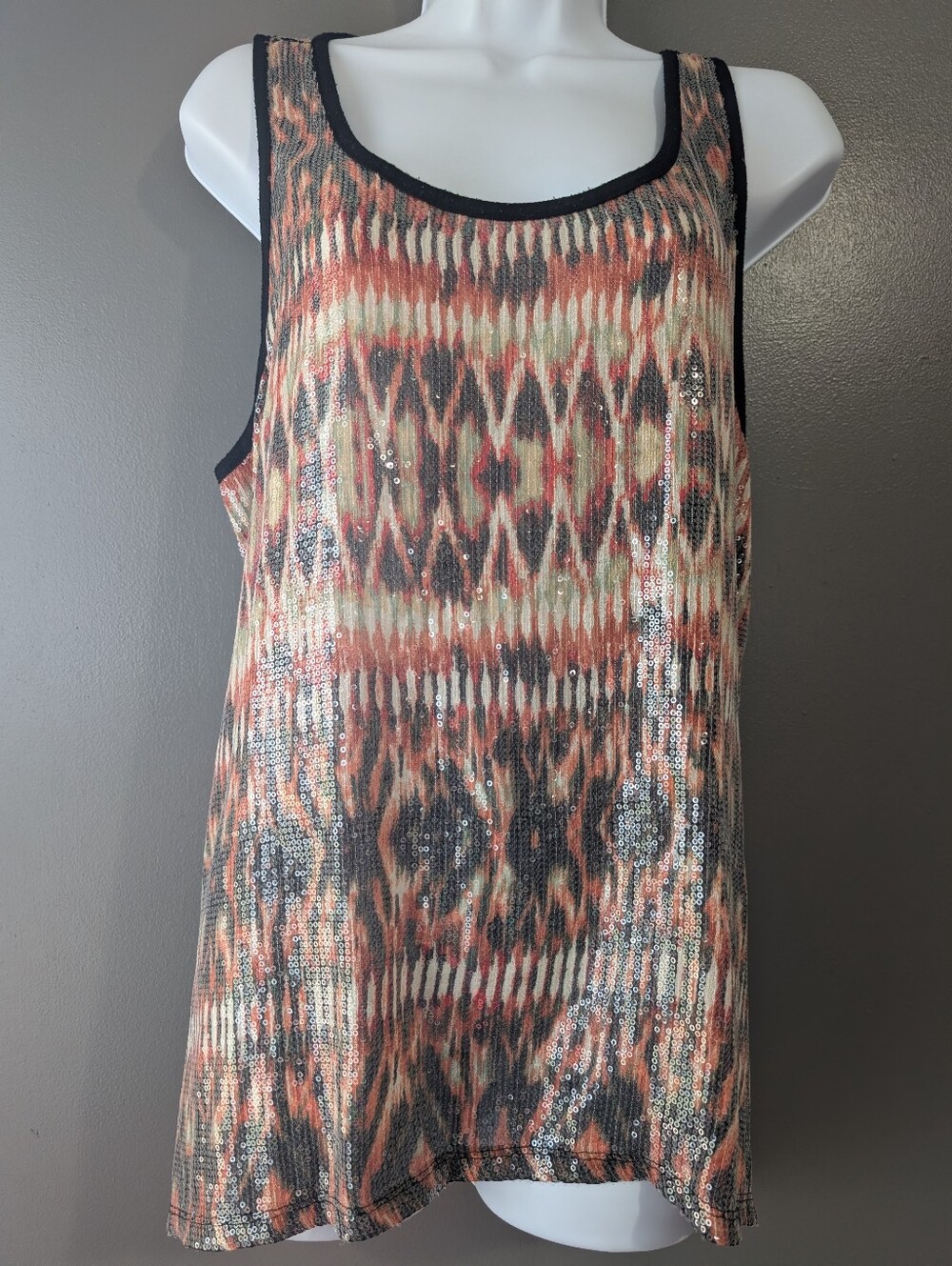 Wrangler XL Sequin Tank Top Western Southwestern Ikat Print